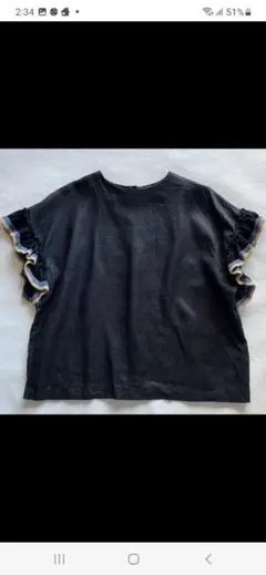 mao made マオメイド＊ 袖フリルリネン2wayブラウス 黒のサムネイル
