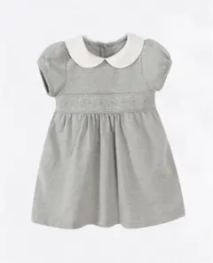 定番　グレー　花刺繍　半袖　鹿の子　ワンピース　お教室　塾　ファミリア好き