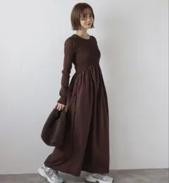 ラスト①❇️Bonjour sagan 異素材切り替えニットワンピース