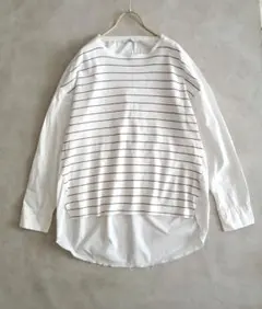 ザラ　ZARA 異素材　ボーダーカットソートップス　シャツ　プルオーバー　S