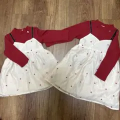 プティマイン 姉妹コーデ　ハート刺しゅうワンピース 80 100