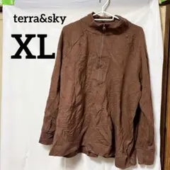 美品‼️terra&sky【XL】無地 長袖 ハーフジップ トレーナー ブラウン