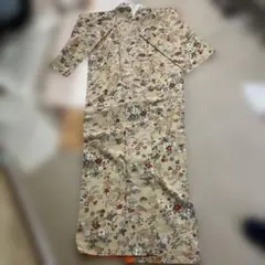 花柄小紋着物 ベージュ系 フリーサイズ