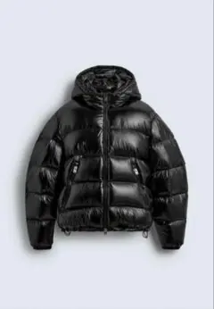 ZARA ダウンジャケット 黒 フード付き 光沢 Mサイズ