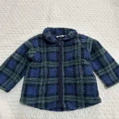 青チェック　もこもこ　アウター　90cm