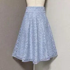 ミッシュマッシュ フラワーレース フレア ミディ スカート ブルーのサムネイル