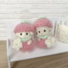 ✿いちごお洋服ペア 6点set シルバニア ヒツジ フローラウサギ 赤ちゃん服