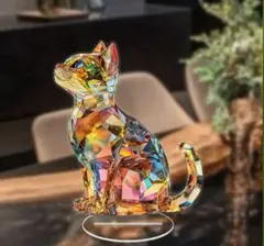 クリスタルキャット　レインボー　置物　猫　インテリア　2D クリスタル