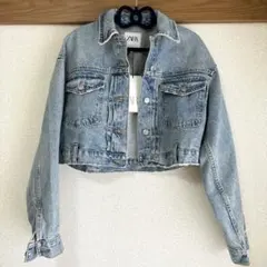 新品未使用　ZARA ライトブルー クロップドデニムジャケット XS