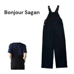 良品 古着 ボンジュールサガン リネン オーバーオール ブラック オールインワン