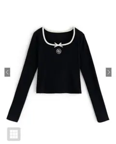 GRL ロゴ刺繍配色リボンテレコリブトップス