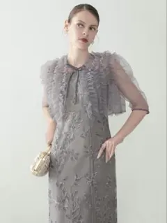 チュールフリルボレロフラワースパンコールＩラインワンピースドレス結婚式二次会