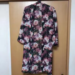 【秋物セール】☆花柄☆七分袖ロングシースルーカーディガン
