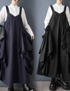 モード系　デザイン可愛いサロペット　ネイビーorブラック