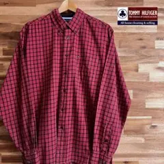 【H99】TOMMY HILFIGER 長袖シャツ BDシャツ レッド M