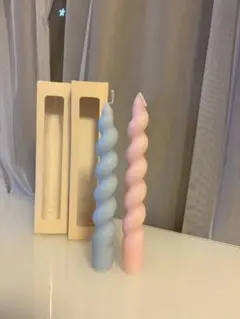 ツイストキャンドル 水色 ピンク 2本セット
