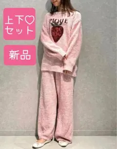 ジェラートピケ メランジストロベリージャガードプルオーバー+ロングパンツセット