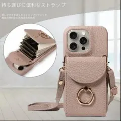 iPhone16対応 ショルダー付き スマホケース カード収納 カーキ