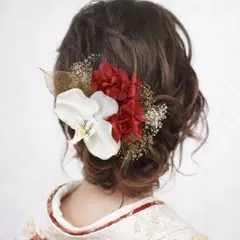 胡蝶蘭髪飾り ドライフラワー 赤ヘア飾り 結婚式和装 成人式振袖 卒業式袴