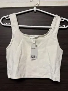 ホワイト　リブ　タンクトップ S ショート丈　インナー　新品　h&m