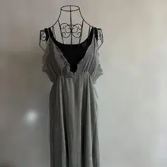 【美品】Heather ヘザー ウェービープリーツキャミワンピース ブルーグレー