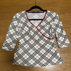 Burberryブルーレーベルバーバリーチェック柄Vネック 五分袖 トップス