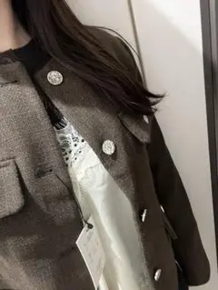 ノーカラーツイードジャケット