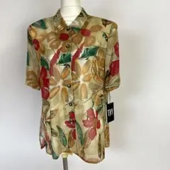 4-41 新品定価19800円高級ミセス贅沢極薄綿100 華やか5分袖ブラウスF 