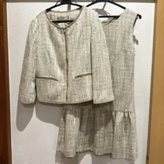 値下げ★ セットアップ　ベージュ　ジャケット　ワンピース　フリル　フォーマル