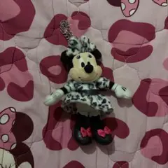 ミニーマウス ヒョウ柄 ぬいぐるみキーホルダー　ホワイト