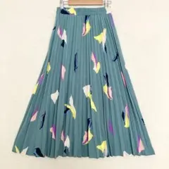 極美品 Alluge アルージュ　抽象柄 プリーツロングスカート 青緑 Mのサムネイル