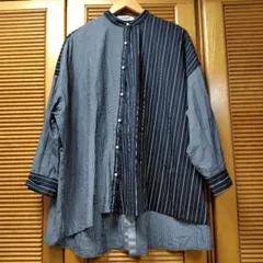 美品【etsinta】リメイク風ストライプシャツ (ONE)オーバーサイズ 青 