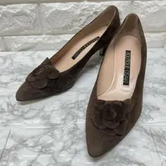 良品❣️Boutique Osaki✨フラワー装飾 ブラウン パンプス 24.5