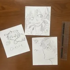オリジナル 手描き イラスト ミニ色紙 アナログ 創作男子【原画・一点