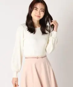 ミッシュマッシュ 袖柄編みニットプルオーバー♡(ホワイト) 白 リブニット