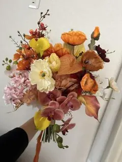 ブーケ　アーティシャルフラワー　結婚式　オレンジ