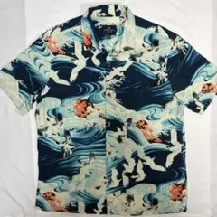 American Eagle 和柄 鶴 波 オープンカラー アロハシャツ