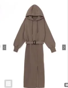 ⑩ベルト付きフロントスリットロングパーカーワンピース