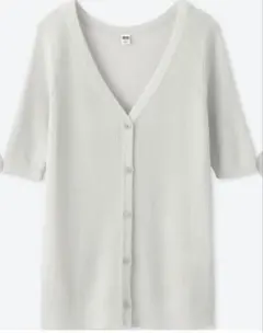 UNIQLO ライトVネックリブカーディガン（5分袖）ライトグレー　Lサイズ