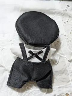 すのチル チルぬい服3点セット(白シャツ✕黒サロベットパンツ✕黒ベレー帽)