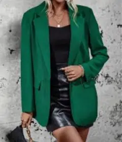 shein frenchy ラペルネック 　ジャケット　ブレザー　緑　XS