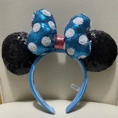 ディズニーシー40周年カチューシャスパンコールミニーブルーリボンDisney耳