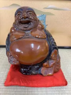 P587 福を呼ぶ！木彫り風 布袋様 置物 大型 開運 縁起物 オブジェ P587
