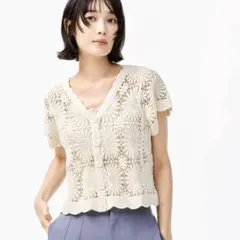 コカ かぎ編みフラワーカーディガン 半袖 羽織 アイボリー 夏 透かし編みのサムネイル