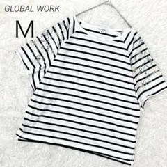 グローバルワーク Tシャツ半袖 ボーダー 刺繍 花柄 カットソー 春夏