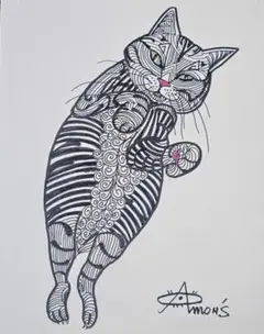 Amon's 猫の線画絵画
