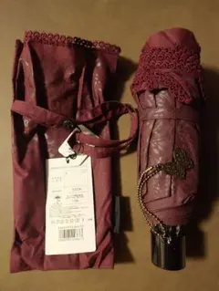 アナスイ ANNA SUI 晴雨兼用 折りたたみ傘 ボルドー 蝶チャーム 日本製のサムネイル