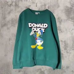 スウェット キャラスウェット ディズニー ゆるだぼ ドナルド 古着くすみグリーン