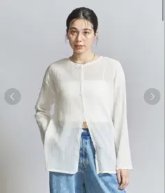 BEAUTY&YOUTH クレープクルーネックカーディガン アローズ