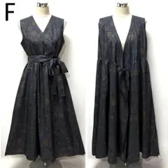 着物リメイク　大島紬のカシュクールワンピース　ジレ　ジャンパースカート　2WAY